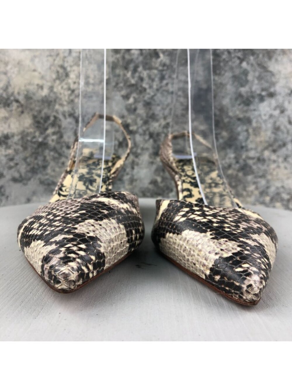 Talbots Women's 9W WIDE Brown Cream Leather Snakeskin Slingback Pumps BRAZIL - Picture 2 of 14